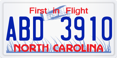NC license plate ABD3910