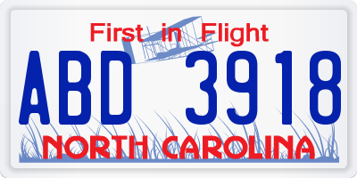NC license plate ABD3918