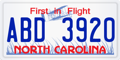 NC license plate ABD3920