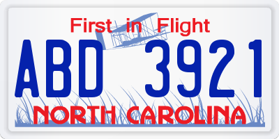 NC license plate ABD3921