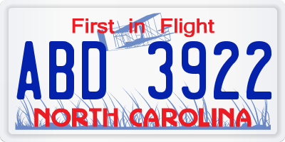 NC license plate ABD3922