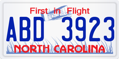 NC license plate ABD3923