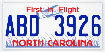 NC license plate ABD3926