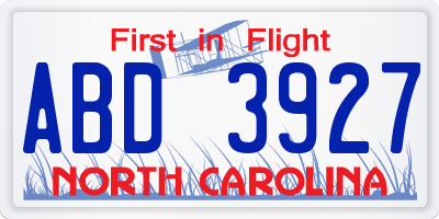 NC license plate ABD3927