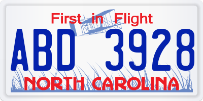NC license plate ABD3928