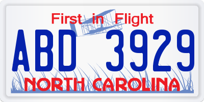 NC license plate ABD3929