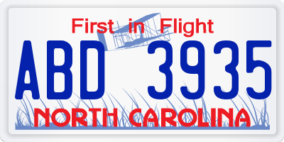NC license plate ABD3935