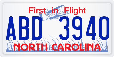 NC license plate ABD3940