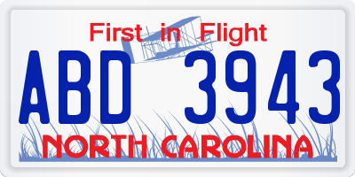 NC license plate ABD3943