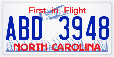 NC license plate ABD3948