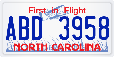 NC license plate ABD3958