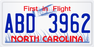 NC license plate ABD3962