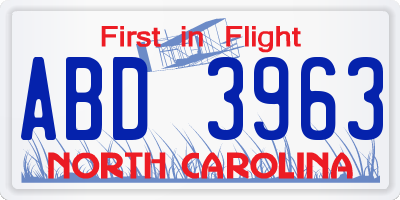NC license plate ABD3963