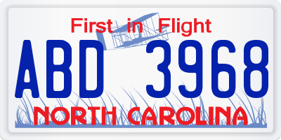 NC license plate ABD3968