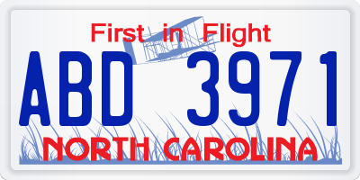 NC license plate ABD3971