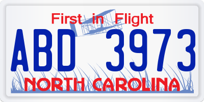 NC license plate ABD3973