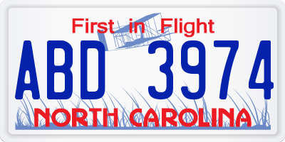 NC license plate ABD3974
