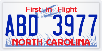 NC license plate ABD3977