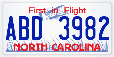 NC license plate ABD3982