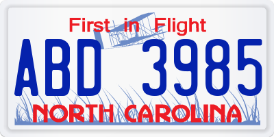 NC license plate ABD3985
