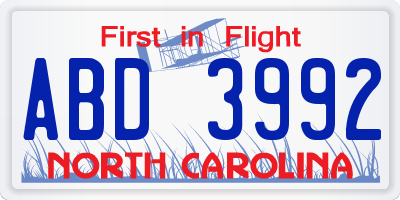 NC license plate ABD3992