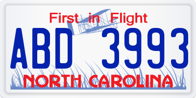 NC license plate ABD3993