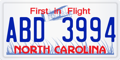 NC license plate ABD3994
