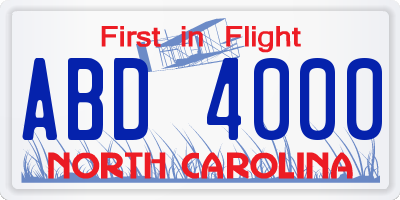 NC license plate ABD4000