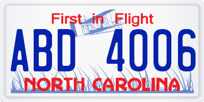 NC license plate ABD4006