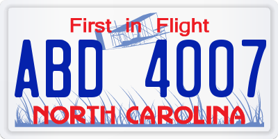 NC license plate ABD4007