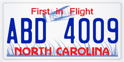 NC license plate ABD4009