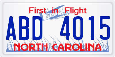 NC license plate ABD4015