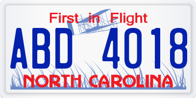 NC license plate ABD4018