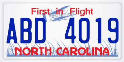 NC license plate ABD4019