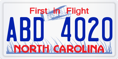 NC license plate ABD4020