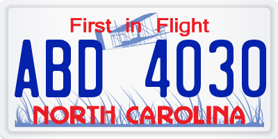 NC license plate ABD4030