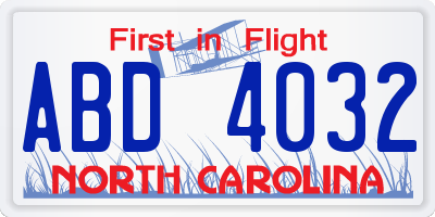 NC license plate ABD4032