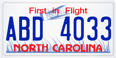 NC license plate ABD4033