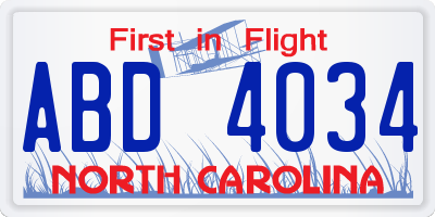 NC license plate ABD4034