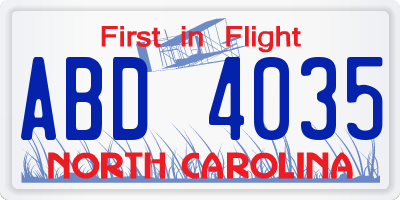 NC license plate ABD4035