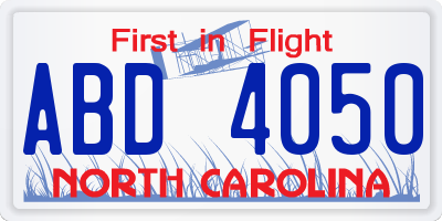 NC license plate ABD4050