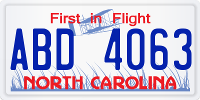 NC license plate ABD4063