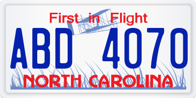 NC license plate ABD4070
