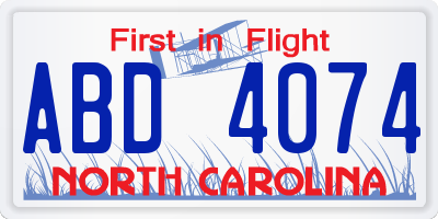 NC license plate ABD4074