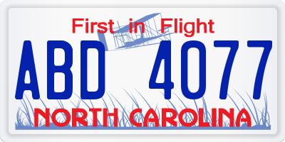 NC license plate ABD4077