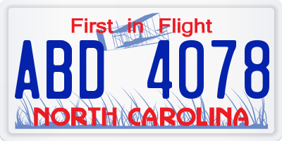 NC license plate ABD4078