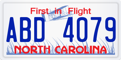 NC license plate ABD4079