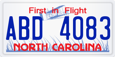 NC license plate ABD4083