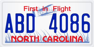 NC license plate ABD4086
