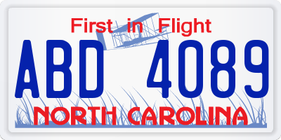 NC license plate ABD4089